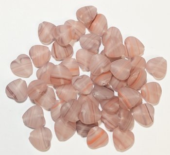 50 10mm Transparent Matte Red, Brown, PInk Marble Glass Heart Beads