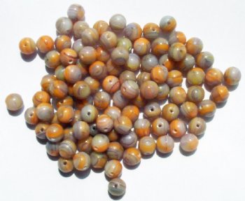 100 5mm Opaque Orange, Mauve, and Green Round Glass Beads