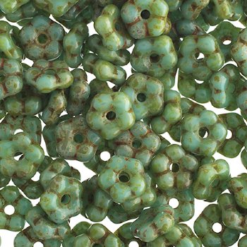50, 5mm Opaque Turquoise Green Picasso Glass Forget Me Not Flower Beads