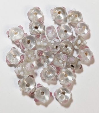25 7mm Pink & White Bumpy Glass Beads
