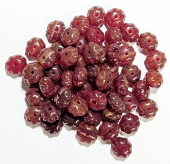 50 6x8mm Dark Red Marble Fluted Glass Melon Beads