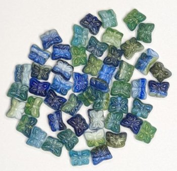 50 8mm Blue Green and White Marble Butterfly Beads