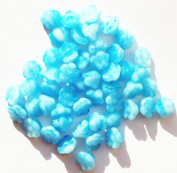 50 8mm White and Aqua Marble Button Flower Beads