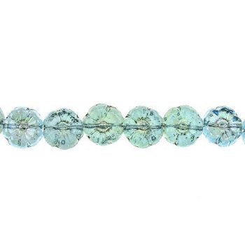 22, 9mm Clarie on Aqua Czech Glass Pressed Flower Beads