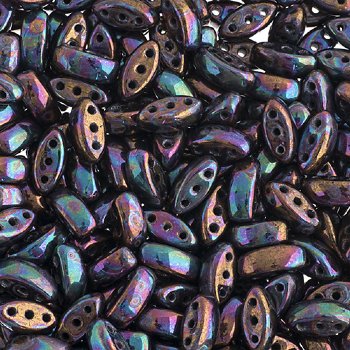 50, 8x3mm Black Vega Iris 3 Hole Czech Glass Cali Beads