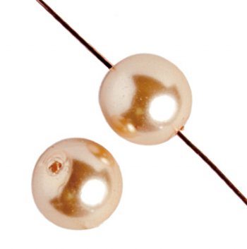 16 inch strand of 8mm Round Beige Glass Pearl Beads