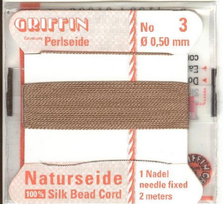 2 Meters of #3 Beige Griffin Silk Cord with Fixed Needle