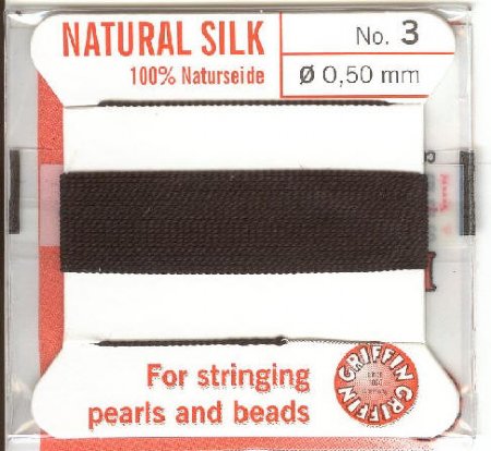 2 Meters of #3 Black Griffin Silk Cord with Fixed Needle