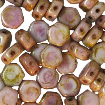 30, 6mm Roman Rose Czech Glass Two Hole Hexx Beads