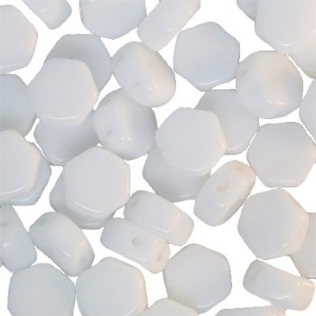 30, 6mm White Alabaster Czech Glass Two Hole Hexx Beads