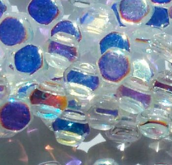 30, 6mm Crystal AB Czech Glass Two Hole Honeycomb Beads