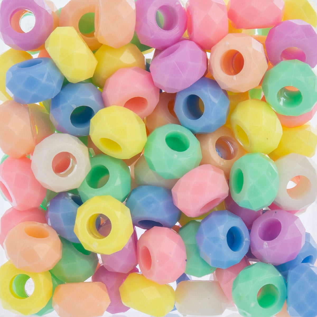 140pc, 9x14mm Opaque Pastel Mix Faceted Large Hole Acrylic Crow / Spacer Beads