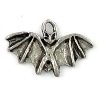 1 19x12mm Antique Silver Flying Bat Pendant / Charm