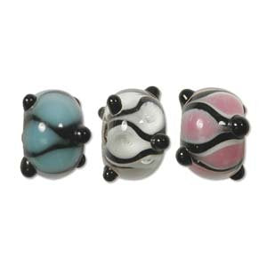Strand of 9x14 Black and Pastel Swirl & Bump Chinese Lampwork Beads