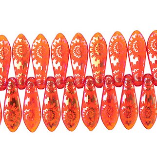 10, 5x16mm Orange AB Lazer Etched Dagger Beads with Spiral Sun Pattern