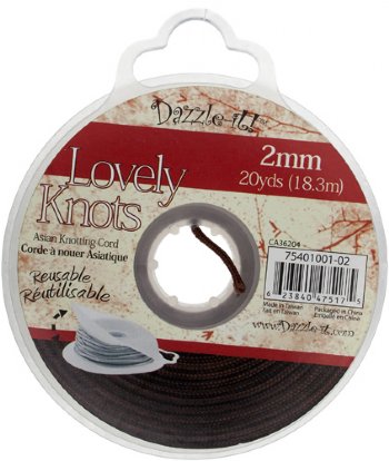 20 Yards of 2mm Light Chocolate Knotting Cord with Reusable Bobbin