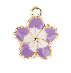 1, 16x13mm Sweet & Petite Purple Enamelled Flower Pendant / Charm