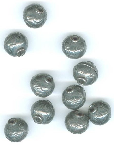10 10x9.5mm Patterned Round Dark Bronze Metal Beads