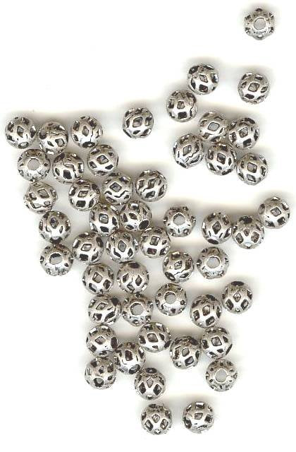 50 4mm Antique Silver Round Filigrae Beads