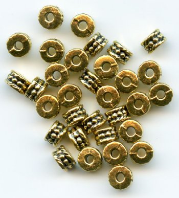 50, 5x3mm Antique Gold Beaded Rondelle Metal Spacer Beads