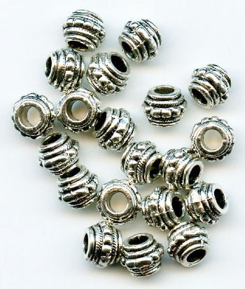 20 8x6mm Antique Silver Beaded Barrel Metal Spacer Beads