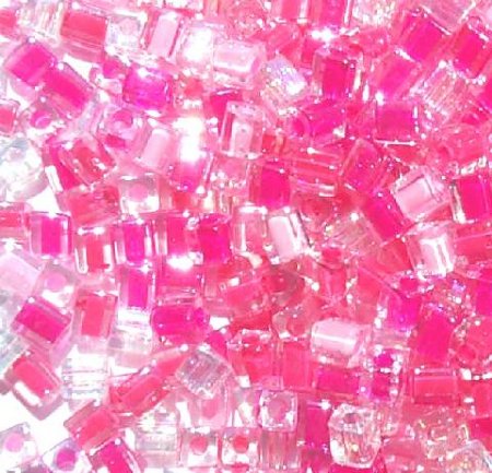 10 grams of 4x4mm Miyuki Cube Beads - Pretty In Pink Mix