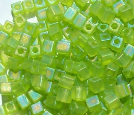 10 grams of 4x4mm Transparent Rainbow Frost Lime Miyuki Cubes