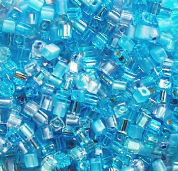 10 grams of 4x4mm Miyuki Cube Beads - Icy Aqua Mix