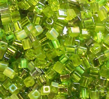 10 grams of 4x4mm Miyuki Cube Beads - Green With Envy Mix
