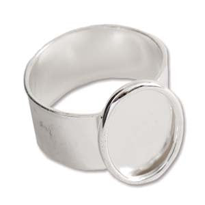 1 16.5x13mm Silver Plated Adjustable Ring with Raised Bezel