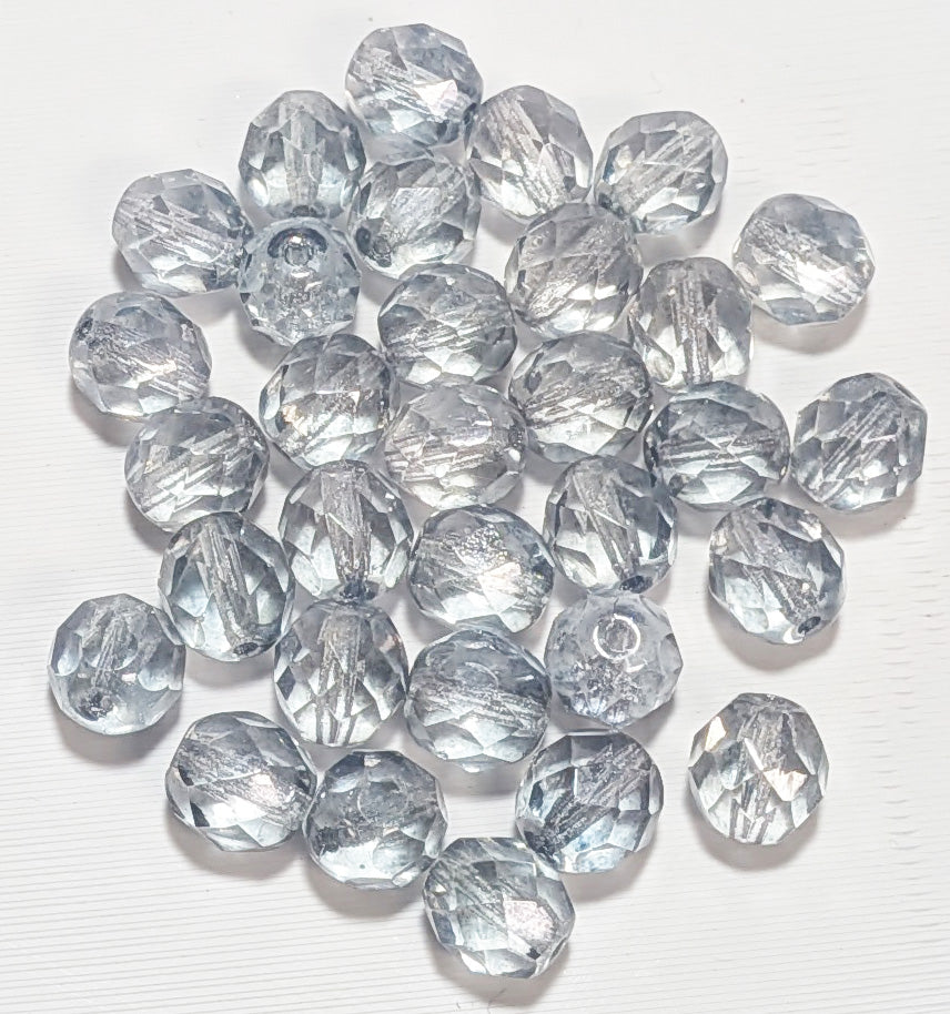 25, 8mm Faceted Transparent Crystal Blue Lustre Firepolish Beads