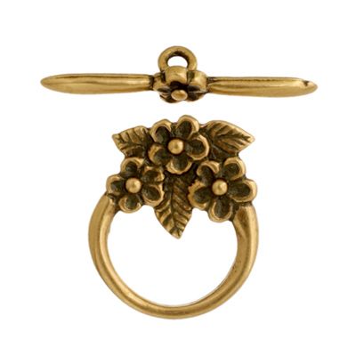 1 Set of 15mm Antique Brass Pewter Three Flowers Toggle