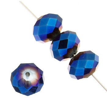 50 4x6mm Faceted Metallic Blue Chinese Crystal Donut Beads