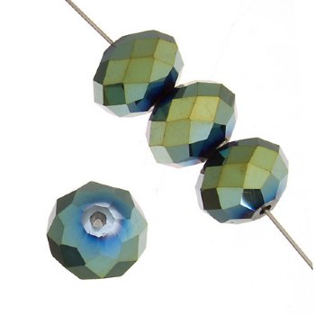 50 4x6mm Faceted Metallic Green Pyrite Chinese Crystal Donut Beads