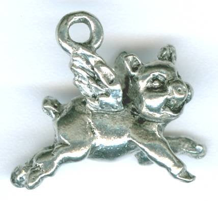 1 13x17mm Antique Silver Flying Pig Pendant