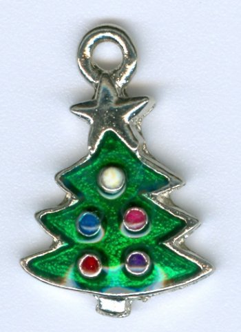1 19x13mm Antique Silver and Epoxy Christmas Tree Pendant