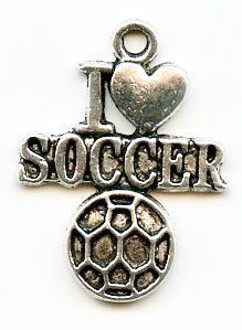 1, 19x16.5mm Antique Silver I Love Soccer Pendant