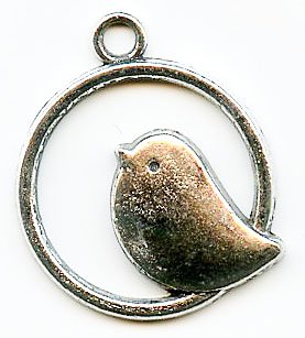 1 21mm Round Antique Silver Bird Pendant