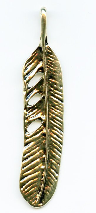 1, 52x14mm Antique Gold Feather Pendant