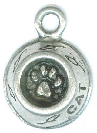 1 16mm Antique Silver Cat Food Bowl Pendant