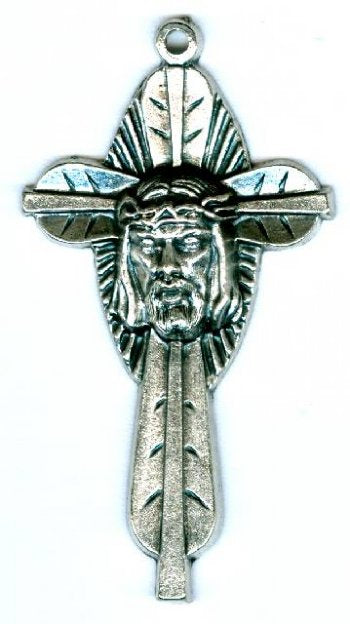 1 45x25mm Antique Silver Cross with Christ's Face