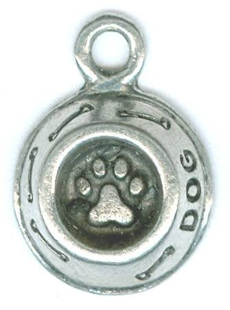 1 16mm Antique Silver Dog Food Bowl Pendant