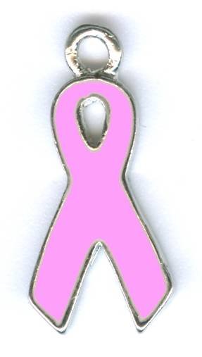1 20mm Enameled Breast Cancer Ribbon Pendant