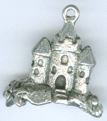 1 20mm Antique Silver Sandcastle Pendant