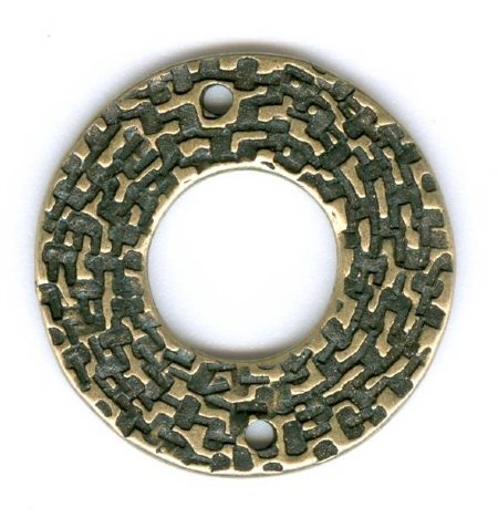 1 21mm Antique Brass Pewter 2 Hole Connector with Weave Pattern