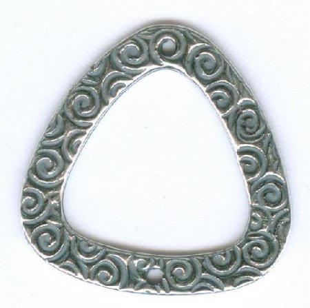 1 23mm Antique Silver Pewter 2 Hole Triangle Connector with Scroll Pattern