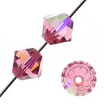 50, 4mm Indian Pink AB Preciosa Rondelle / Bicone Beads