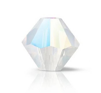 25, 6mm Preciosa White Opal Glitter Bicone / Rondelle Beads