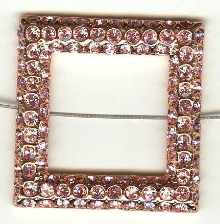 1 30mm Light Rose Rhinestone Square Bright Copper 2 Hole Connector