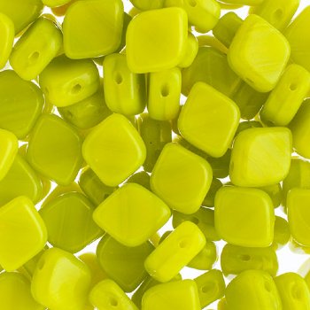 20, 10x8mm Olive Green Silk Two Hole Glass Rhombus Beads